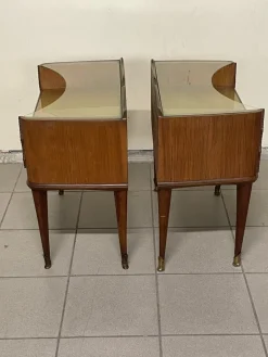 Pamono Vintage Wood and Glass Bedside Tables, 1950s, Set of 2><noscript><img width=