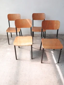 Discount Pamono Vintage Wood and Tubular Black School Chairs, Set of 4