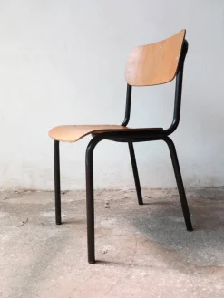 Discount Pamono Vintage Wood and Tubular Black School Chairs, Set of 4