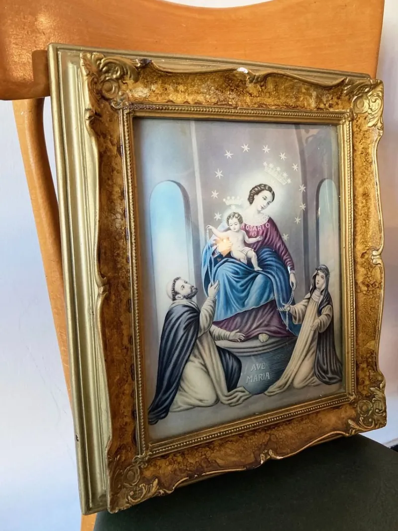 Pamono Vintage Wood Frame With Religious Painting, 1940> Mid-Century