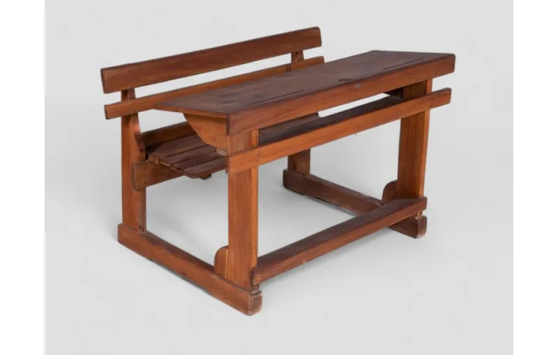 Pamono Vintage Wood School Desk with Double Seat