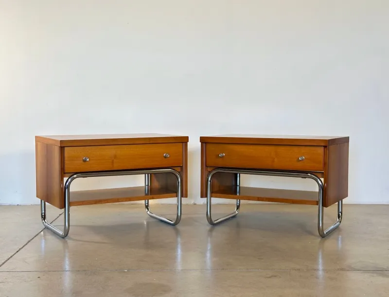Online Pamono Vintage Wooden and Steel Bedside Tables, 1960s, Set of 2