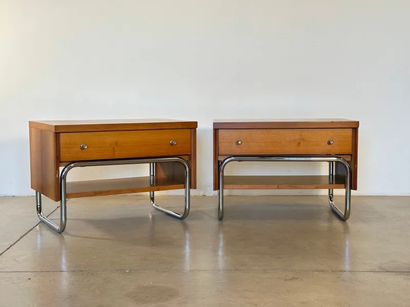 Online Pamono Vintage Wooden and Steel Bedside Tables, 1960s, Set of 2