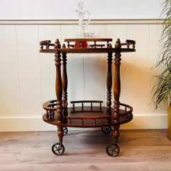Pamono Vintage Wooden Carved Serving Trolley on Wheels, 1960s> Serving Bar Carts & Trolleys