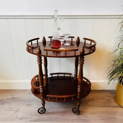 Pamono Vintage Wooden Carved Serving Trolley on Wheels, 1960s><noscript><img width=