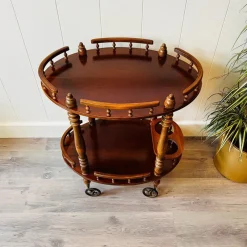 Pamono Vintage Wooden Carved Serving Trolley on Wheels, 1960s><noscript><img width=