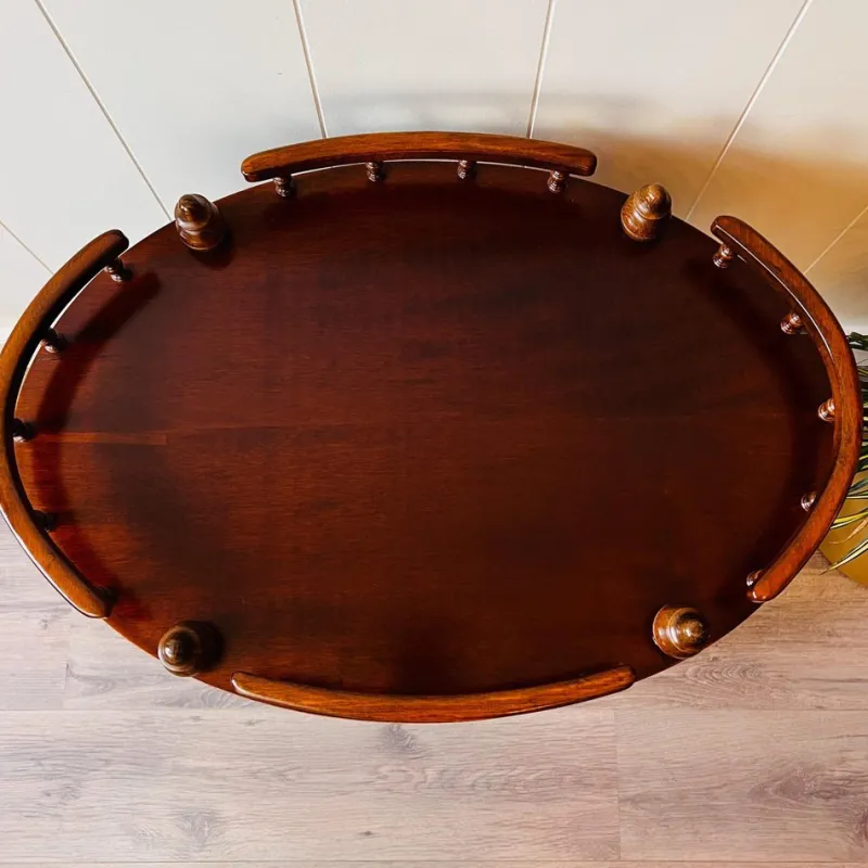 Pamono Vintage Wooden Carved Serving Trolley on Wheels, 1960s> Serving Bar Carts & Trolleys