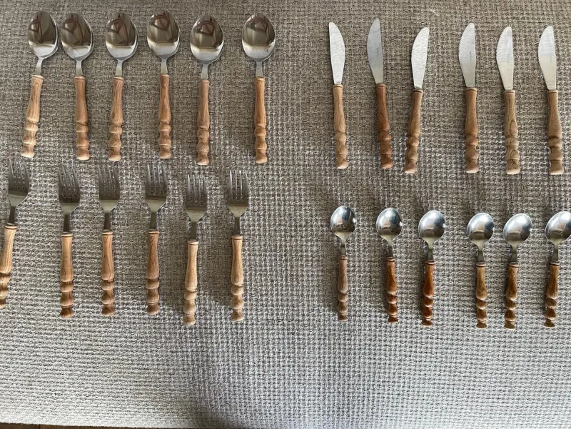 Clearance Pamono Vintage Wooden Cutlery Set, 1970s, Set of 24