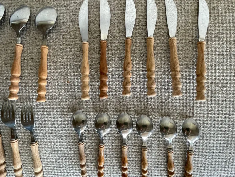 Clearance Pamono Vintage Wooden Cutlery Set, 1970s, Set of 24