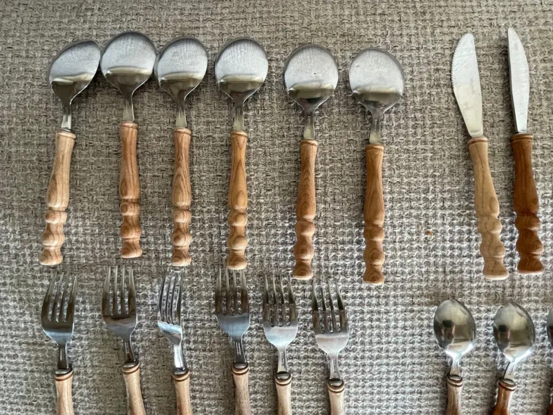 Clearance Pamono Vintage Wooden Cutlery Set, 1970s, Set of 24