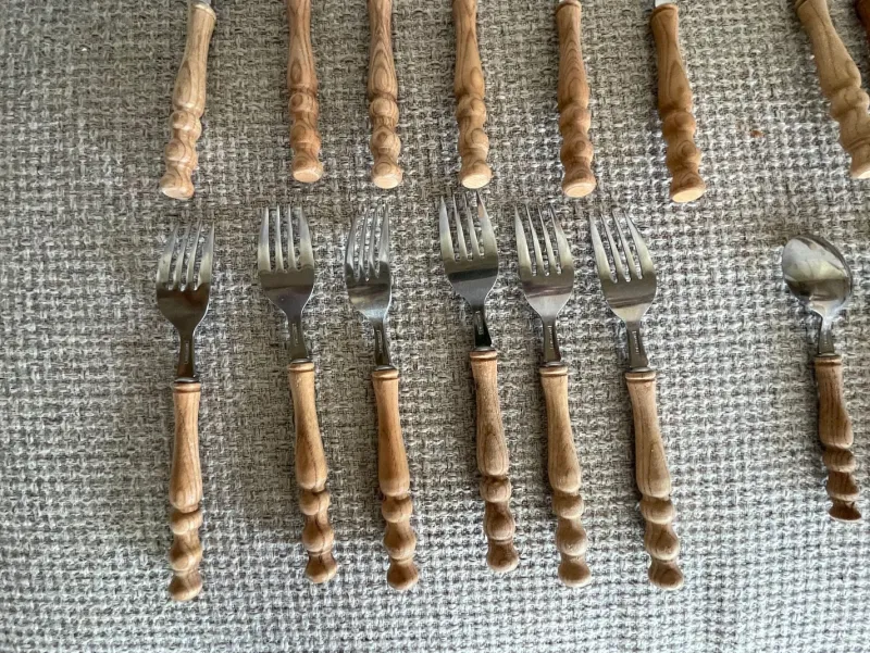 Clearance Pamono Vintage Wooden Cutlery Set, 1970s, Set of 24