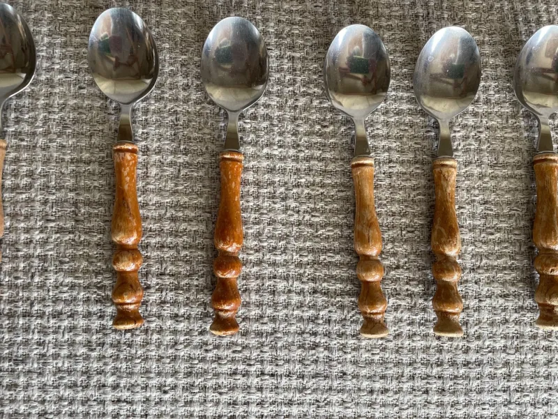 Clearance Pamono Vintage Wooden Cutlery Set, 1970s, Set of 24