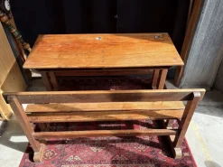 Pamono Vintage Wooden School Desk with Built-in Bench, 1950s> Desks