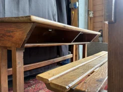 Pamono Vintage Wooden School Desk with Built-in Bench, 1950s><noscript><img width=