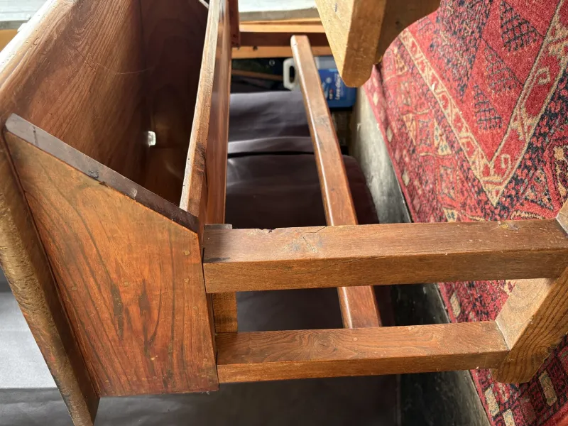 Pamono Vintage Wooden School Desk with Built-in Bench, 1950s> Desks