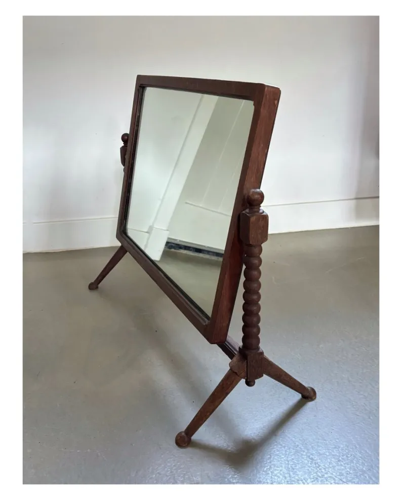 Pamono Vintage Wooden Table Mirror with Bobbin Details, 1920s> Mirrors