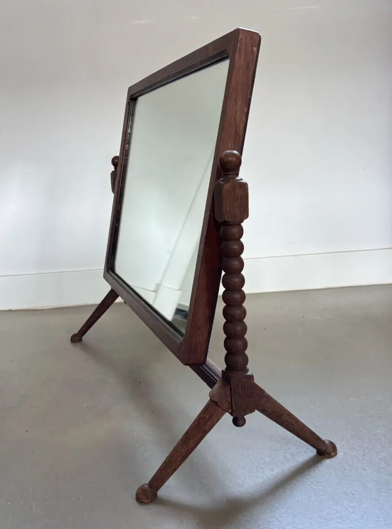 Pamono Vintage Wooden Table Mirror with Bobbin Details, 1920s> Mirrors