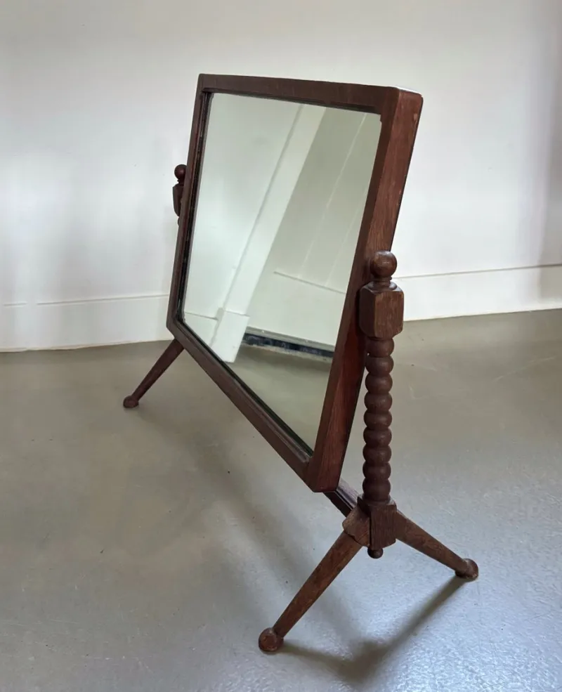 Pamono Vintage Wooden Table Mirror with Bobbin Details, 1920s> Mirrors