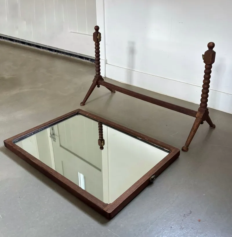 Pamono Vintage Wooden Table Mirror with Bobbin Details, 1920s> Mirrors