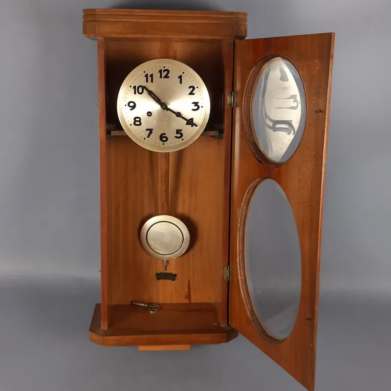 Pamono Vintage Wooden Wall Pendulum Clock with Arabic Numerals, 1960s