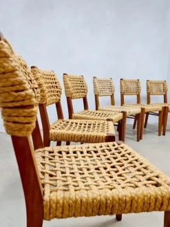 Pamono Vintage Woven Rope Dining Chairs by Adrien Audoux & Frida Minet, 1940s, Set of 6> Side Chairs & Dining Chairs