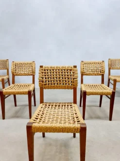 Pamono Vintage Woven Rope Dining Chairs by Adrien Audoux & Frida Minet, 1940s, Set of 6><noscript><img width=