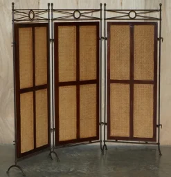 Pamono Vintage Wrought Iron, Bergere & Hardwood Triple Panel Room Divider> Room Dividers & Screens