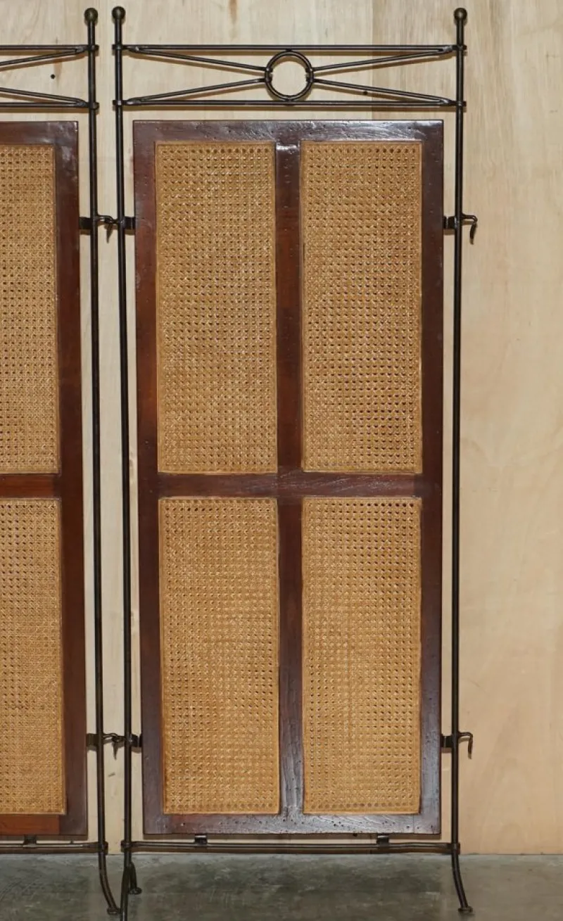 Pamono Vintage Wrought Iron, Bergere & Hardwood Triple Panel Room Divider> Room Dividers & Screens