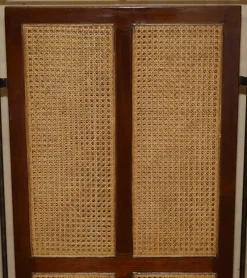 Pamono Vintage Wrought Iron, Bergere & Hardwood Triple Panel Room Divider><noscript><img width=