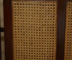 Pamono Vintage Wrought Iron, Bergere & Hardwood Triple Panel Room Divider><noscript><img width=