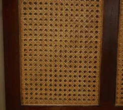 Pamono Vintage Wrought Iron, Bergere & Hardwood Triple Panel Room Divider><noscript><img width=