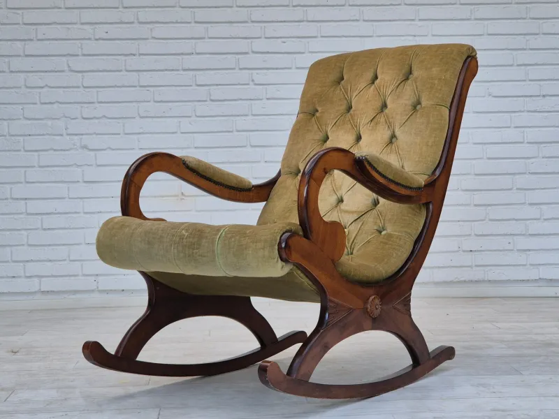Pamono Vinttage Scandinavian Rocking Chair in Velour, 1950s> Rocking Chairs