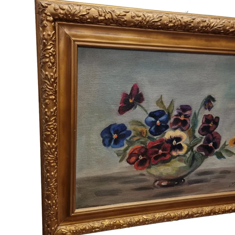 Online Pamono Violets, 1950s-1960s, Oil on Canvas, Framed