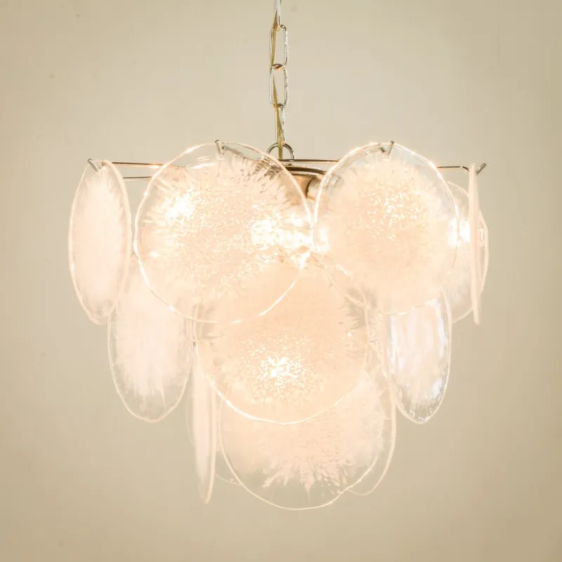 Pamono Vistosi Murano 18 Glass Disc Chandelier Fiocchi Di Neve, Italy, 1970s> Ceiling Lights