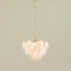 Pamono Vistosi Murano 18 Glass Disc Chandelier Fiocchi Di Neve, Italy, 1970s> Ceiling Lights