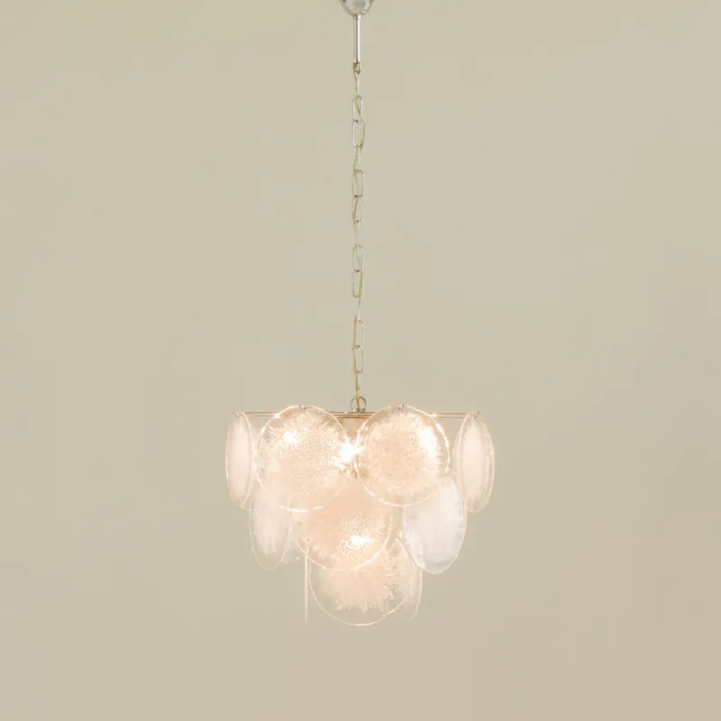 Pamono Vistosi Murano 18 Glass Disc Chandelier Fiocchi Di Neve, Italy, 1970s> Ceiling Lights