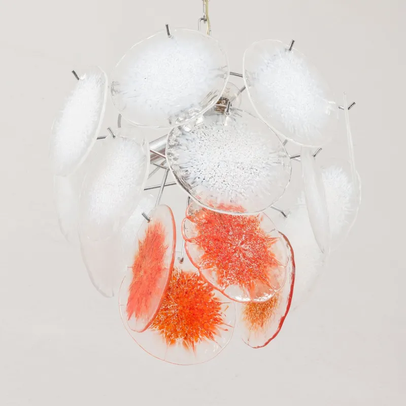 Pamono Vistosi Murano 18 Glass Disc Chandelier Fiocchi Di Neve, Italy, 1970s> Ceiling Lights