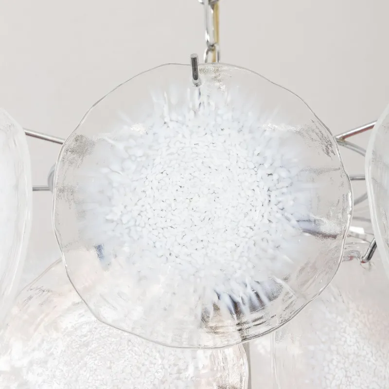 Pamono Vistosi Murano 18 Glass Disc Chandelier Fiocchi Di Neve, Italy, 1970s> Ceiling Lights
