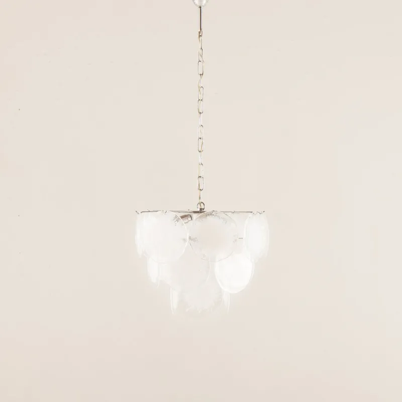 Pamono Vistosi Murano 18 Glass Disc Chandelier Fiocchi Di Neve, Italy, 1970s> Ceiling Lights