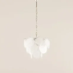 Pamono Vistosi Murano 18 Glass Disc Chandelier Fiocchi Di Neve, Italy, 1970s><noscript><img width=