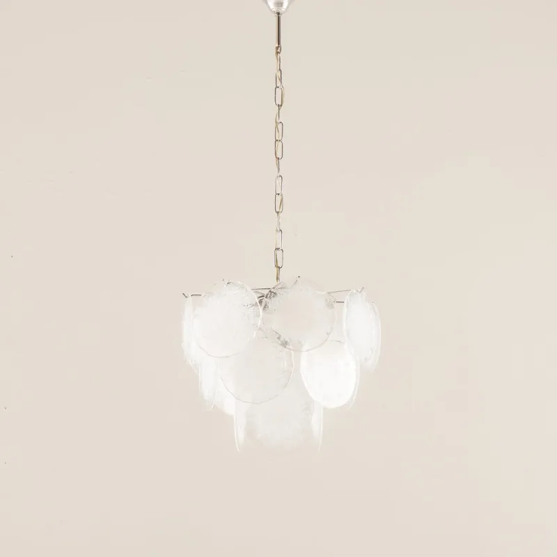 Pamono Vistosi Murano 18 Glass Disc Chandelier Fiocchi Di Neve, Italy, 1970s> Ceiling Lights