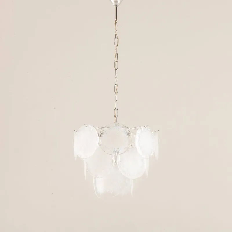 Pamono Vistosi Murano 18 Glass Disc Chandelier Fiocchi Di Neve, Italy, 1970s> Ceiling Lights