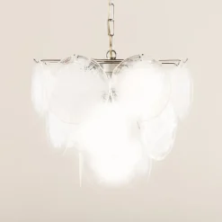 Pamono Vistosi Murano 18 Glass Disc Chandelier Fiocchi Di Neve, Italy, 1970s><noscript><img width=