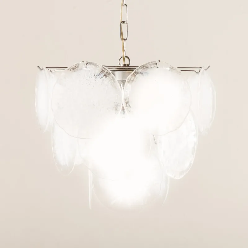 Pamono Vistosi Murano 18 Glass Disc Chandelier Fiocchi Di Neve, Italy, 1970s> Ceiling Lights