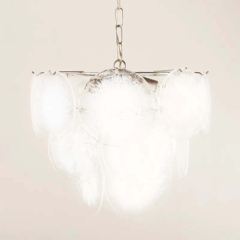 Pamono Vistosi Murano 18 Glass Disc Chandelier Fiocchi Di Neve, Italy, 1970s> Ceiling Lights