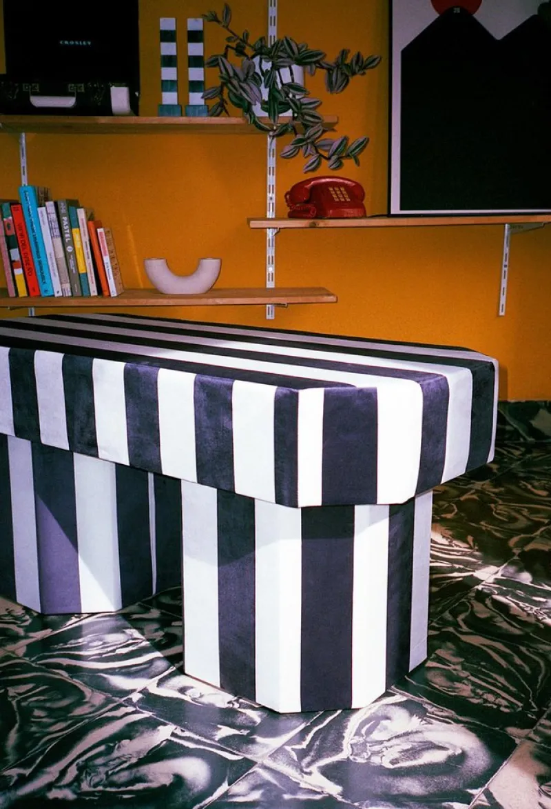 Pamono Viva Stripe Black and White Bench by Houtique> Seating|Benches