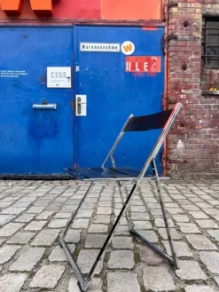 Pamono Vono Folding Chair in Leather and Chrome from Interlübke> Side Chairs & Dining Chairs