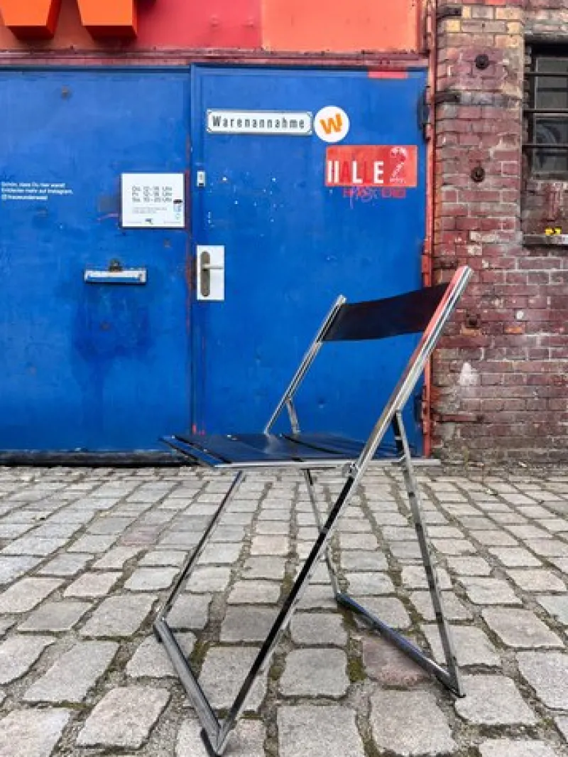 Pamono Vono Folding Chair in Leather and Chrome from Interlübke> Side Chairs & Dining Chairs