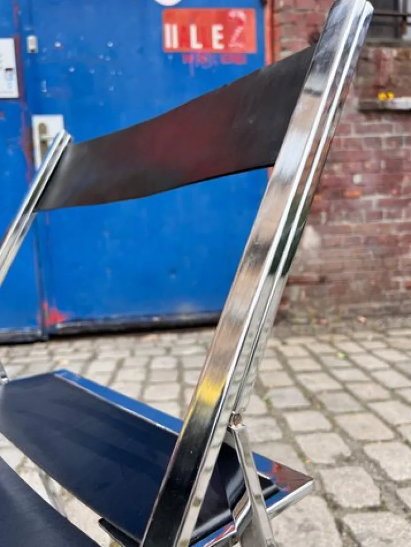 Pamono Vono Folding Chair in Leather and Chrome from Interlübke> Side Chairs & Dining Chairs