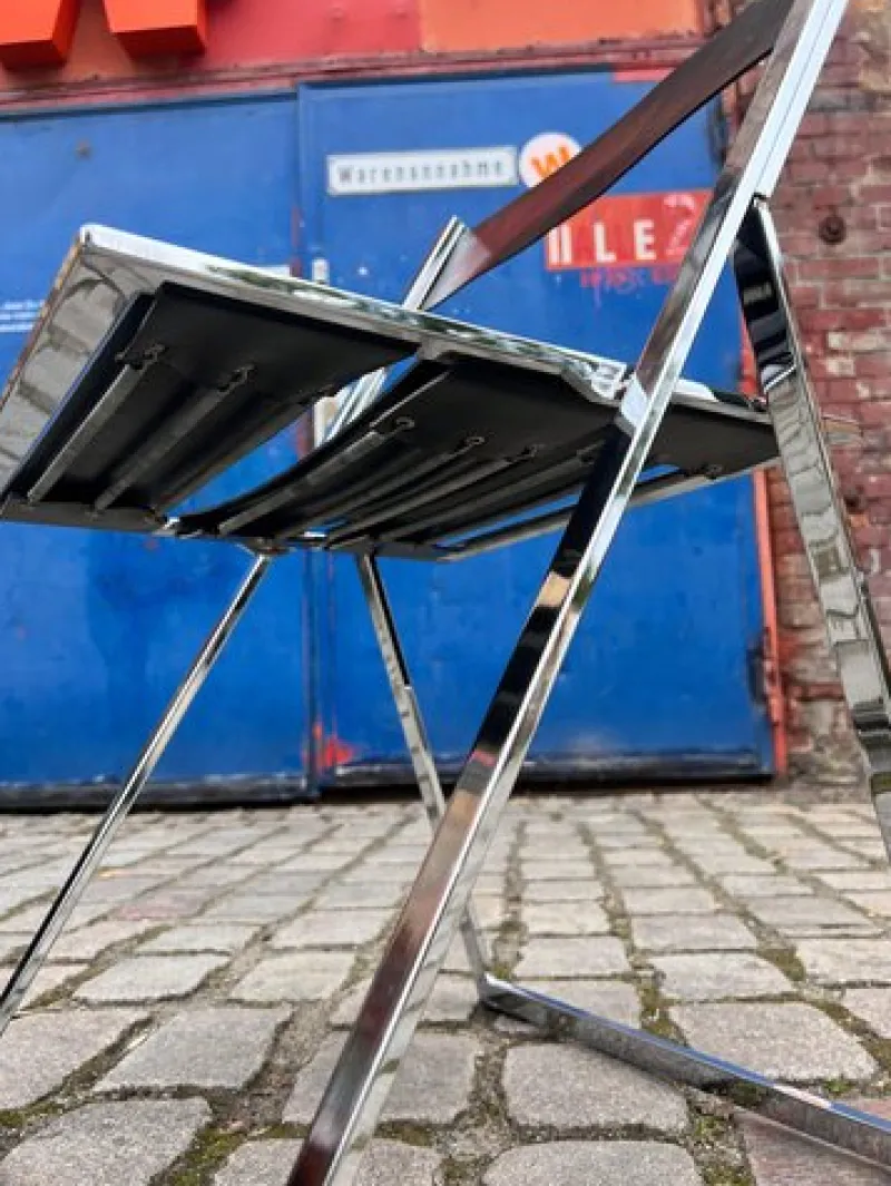 Pamono Vono Folding Chair in Leather and Chrome from Interlübke> Side Chairs & Dining Chairs